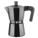Cafetera MAGEFESA KENIA NOIR – Fabricada en aluminio esmaltado de color negro, compatible con cocinas de gas vitroceramica y eléctricas, NO APTA PARA INDUCCIÓN – Tamaño (3 Tazas)
