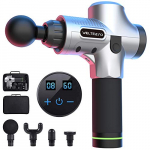 Pistola de Masaje Muscular, Masajeador de Músculos de Tejido Profundo con 20 Niveles Ajustables, 4 Cabezales de Masaje y Pantalla LCD,Ultra Silenciosos para Relajación Fatiga, Ideal para Gimnasio.