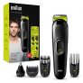 Braun Recortadora MGK3221 6 en 1, Máquina recortadora de barba, cortapelos, recortadora facial, para nariz y orejas para hombre, color verde eléctrico, Maquina cortar pelo