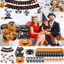 49 Piezas Halloween Decoracion Globos,DUTISON Halloween Decoracion Casa Banner de Feliz Halloween / 34 Globos / 12 Colgante de Espiral / Globo de Calabaza de Gato Negro / Globo de Araña