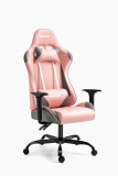 AMINITURE Silla para Juegos, Silla para Juegos de computadora Estilo Carrera, Silla reclinable giratoria Ajustable con reposacabezas y Soporte Lumbar (Rosado & Gris)