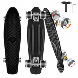 CAROMA 22pulgadas/56cm Penny Board, monopatín de para niños, monopatín con Ruedas con Luces LED, Mini monopatín de Crucero para niña y niño Principiante (Negro)