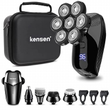 KENSEN Afeitadora Cabeza para Hombre, Afeitadora Eléctrica 6 en 1, Maquina de Afeitar Impermeable en Seco y Húmedo, Recortadora Barba (Negro)