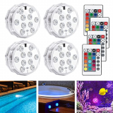 Luz Sumergible Piscina LED, LEDGLE Luz Piscina Impermeable, 16 RGB Multicolor con Mando a Distancia, Luz Subacuática para Estanque, Acuario, Fuente, Jardín, Fiesta, Base de Jarrón (4Pcs)