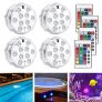 Luz Sumergible Piscina LED, LEDGLE Luz Piscina Impermeable, 16 RGB Multicolor con Mando a Distancia, Luz Subacuática para Estanque, Acuario, Fuente, Jardín, Fiesta, Base de Jarrón (4Pcs)
