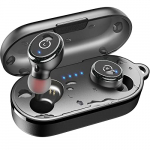 TOZO T10 Auriculares Bluetooth IPX8 Impermeable Bluetooth 5.3 In Ear inalámbricos con Estuche de Carga y micrófono, Sonido Premium con Graves Profundos para Correr y Hacer Deporte Negro