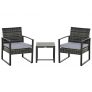 Outsunny Conjunto de Muebles de Ratán de Jardín 3 Piezas Set de Comedor con 1 Mesa 42,5x40x39 cm 2 Sillones 63x57x76 cm Cojín Acolchado para Patio Terraza Balcón Gris