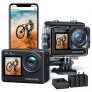 WOLFANG Cámara Deportiva GA200 4K 24MP Doble Pantalla WiFi Cámara de Video, Cámara Subacuática 40M, 170° Gran Angular Camara, Control Remoto EIS Mejorado, 4x1050mAh Baterías, Multi Accesorios