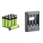 Amazonbasics Pilas Recargables AA (Paquete de 12) de 2000 mAh + Cargador de Pilas USB, Color Negro