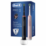 Oral-B Pro 3 3900 – Pack De 2 Cepillos De Dientes Eléctricos, 2 Mangos Recargables Rosa Y Negro Con Tecnología De Braun, 2 Cabezales De Recambio, Sensor De Presión Visible