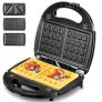 Sandwichera Grill, Gofrera, Sandwichera 3 en 1, 750W, Termostato Ajustable, Placas Extraíbles, Placas Antiadherentes, Negro