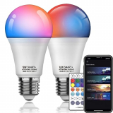 WIFI Bombilla LED inteligente Alexa, regulable, multicolor, E27, A19, 10 W (equivalente a 80 W), compatible con Alexa Google Home Siri IFTTT (paquete de 2)