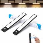 Augot Luz LED Armario con Sensor Movimiento,2 Piezas 56 LEDs Luz de Armario Brillo Regulable con 3 Colores,Sin Cable Usb Recargable Luz LED Armario Magnética con 3 Modos para Escaleras Armario Cocina