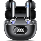 Tukio Auriculares Inalámbricos Bluetooth, 2024 Auriculares Bluetooth 5.3 con 4 Mic,Mini Auriculares Inalambricos con LED Pantalla, 40 Horas de Reproducción, IPX7 Impermeable Cascos Inalambricos, Negro