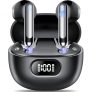 Tukio Auriculares Inalámbricos Bluetooth, 2024 Auriculares Bluetooth 5.3 con 4 Mic,Mini Auriculares Inalambricos con LED Pantalla, 40 Horas de Reproducción, IPX7 Impermeable Cascos Inalambricos, Negro