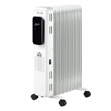HOMCOM Radiador de Aceite 2180W 3 Modos de Calefacción con 9 Elementos Pantalla LED Control Táctil Termostato Temporizador 24H y Ruedas Bajo Consumo 20 m² 42,5x24x63 cm Blanco