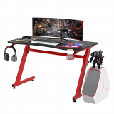 HOMCOM Mesa Gaming para Ordenador PC Escritorio de Oficina con Portavasos Gancho para Auriculares y Pies Ajustables 120x65x74,5 cm Rojo