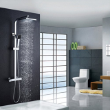 AuraLum Conjunto de Ducha Termostatico – Set de Ducha con Mezclador Termostática, Rociador Ducha Lluvia 20x20cm, Mano de Ducha (Latón Cromado)