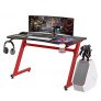 HOMCOM Mesa Gaming para Ordenador PC Escritorio de Oficina con Portavasos Gancho para Auriculares y Pies Ajustables 120x65x74,5 cm Rojo