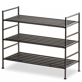 HOUSE DAY Estante de zapatos para armarios 3 niveles ajustable Organizador de zapatos DIY Estante de zapatos independiente 26 pulgadas de ancho Estante de zapatos de metal Estante