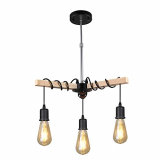 Lámpara Techo Colgantes Vintage, Lamparas de Techo Retro, 3 Luces E27 Lámpara Colgante Techo para Comedor, Sala, Cuarto, Balcón(Negro + color madera)