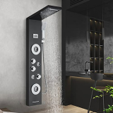 Panel de Ducha Baño Columna de Ducha de Hidromasaje 5 Funciones Negro Sistema de Ducha de Pared de Acero Inoxidable Cepillado con Pantalla LCD