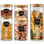 Twinzee – Tarros de Cristal con Tapa para la Cocina. Lote de 5 tamaños (de 800mL a 2,2L). Botes Cocina Herméticos para Alimentos, Taper Cristal con Tapa de Bambú, Bote hermetico
