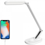 Lámpara de escritorio LED, JKSWT Lámparas de mesa para el cuidado de ojos protege los ojos Lámpara de oficina regulable con 5 modos de color Puerto de carga USB Control táctil y función de memoria