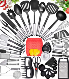 44 Piezas Utensilios de Cocina de Acero Inoxidable y Nylon – Utensilios Cocina Resistentes al Calor y Antiadherentes – Juego Cocina Utensilios Espátula Cuchara Cucharón Tenedor Pinzas Abrebotellas