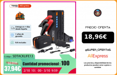 TACKLIFE arrancador de batería de coche T6 de 18000mAh, Banco de energía de 800A, salida USB Dual (5V/9V), batería de refuerzo de emergencia, luces LED de 3 modos|Arrancador con cables|