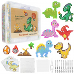 Homgaty 5000 Bügelperlen Dinosaurier Set, Steckperlen 5 mm Perlen mit Steckplatte, 18 Muster, Bügelpapier, Anhänger und Zubehör zum Basteln Handwerk für Kinder Geschenk
