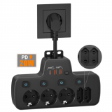 PD20W Ladron Enchufes Múltiple USB, Regletas Enchufes USB PD20W y Dual QC18W Carga Rápida,Ladron Enchufes con Interruptor, Regleta 5 Tomas Proteccion Sobretension,Base Enchufe Multiple Pared,Negro