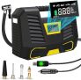 Compresor Aire Coche Portatil 12V DC & 6000mAh, 150PSI(10,3Bar) Inflador Ruedas Electrico para Coche Moto Bici, Bomba de Aire Bicicleta con accesorios Luz LED Apagado Automático