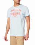 Tom Tailor T-Shirt with Logo-Print Camiseta, 13302 Light Metal Blue, M para Hombre