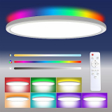 Lámpara de techo LED con control remoto, 24 W, 3000 K-6000 K, luz de techo impermeable con retroiluminación 7 RGB para baño, pasillo, dormitorio, sala de juegos.