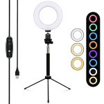 BLOOMWIN Luz de Anillo LED Regulable 6” RGB 8 Colores para Fotografia con Trípode Altura Ajustable con 5 Niveles de Brillo USB para Móvil Youtube Disparo Selfie Video Maquillaje