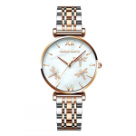 Xakay Reloj de mujer clásico analógico de cuarzo para mujer, resistente al agua, con correa de acero inoxidable, relojes de pulsera de moda con libélula 3D en relieve y esfera de textura de nácar