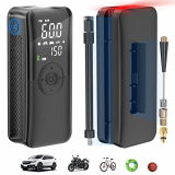 tEokEibEno Bomba de Aire eléctrica para Bicicleta, portátil, 150 PSI, 2 x 2000 mAh, compresor de batería pequeño, para Coche, Moto