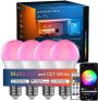 Alexa WLAN Bombilla LED Inteligente, Regulable, RGBCW Policromo Cambiando, E27 A19, 800Lúmenes (Equivalente a 80 W), Compatible con Alexa Echo, Google Home Siri IFTTT (Paquete de 2)