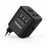 TESSAN Adaptador de Viaje, Adaptador Enchufe con 3 USB, Adaptador Corriente para Americano, USA, Reino Unido, UK, Inglés, Japón, Londres, Canadá, Cargador Universal para Otros Países