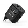 TESSAN Adaptador de Viaje, Adaptador Enchufe con 3 USB, Adaptador Corriente para Americano, USA, Reino Unido, UK, Inglés, Japón, Londres, Canadá, Cargador Universal para Otros Países