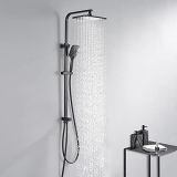 WINDALY Columna Ducha, Columna de Ducha con Hermoso Cabezal de Ducha de 9 Pulgadas y Ducha de Mano, Barra de Ducha Ajustable en Altura Para Baño, Negro