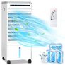 Aire Acondicionado Portatil, ROIPUS 4 en 1 Móvil Climatizador Evaporativo/Ventilador/Humidificador/Purificador, con Ruedas y Tanque de Agua 5L, 3 Velocidades, Temporizador, Mando a Distancia