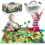 TTMOW Juego de Dinosaurios con 9 Figura de Dinosaurios, Tapete de Juego y 5 Arboles Juguetes Educativos para Niños