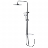 Lonheo Columna de ducha sin grifo,Barra de ducha ajustable en altura (86,8 cm a 113,3 cm), Conjunto de ducha con repisa de ABS, Con ducha de lluvia de 9″ y 3 funciones teleducha