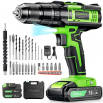 Taladro Atornillador 18V, Ginour Taladro Percutor a Batería 45N.m, 66PCS Accesorios, 2 Baterías Litio de 2.0Ah, 20+3 Ajuste de par, 1H Carga Rápida, para Atornillar, Perforar y Taladrar