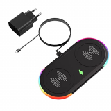 KBCASE 2 in 1 Cargador Inalámbrico Rápido,15W Carga Rápida Simultánea para 2 Dispositivos,iPhone 14/13/12/Pro/Max/Plus/Mini/XR,Samsung Galaxy,Huawei,Apple Watch(con Adaptador)