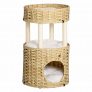 Pawhut Árbol Rascador para Gatos de Ratán Torre de Gatos Mediano con Cueva 2 Camas Postes de Sisal Natural y Cojines Lavables de Felpa Suave Ø40,5×69 cm Natural
