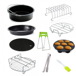 SANGSHI Accesorios para freidora de aire de 10 unidades/juego de bandejas para pizza de 16,35 cm, parrilla para tostadas al vapor, almohadilla aislante, herramientas de cocina para el hogar