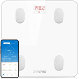 Bascula de Baño Digital Grasa Corporal, RENPHO Balanza Bluetooth Inteligente con App, Bascula Electrónica con Análisis Corporal, 13 Mediciónes de Peso IMC Visceral e Muscular, Blanco